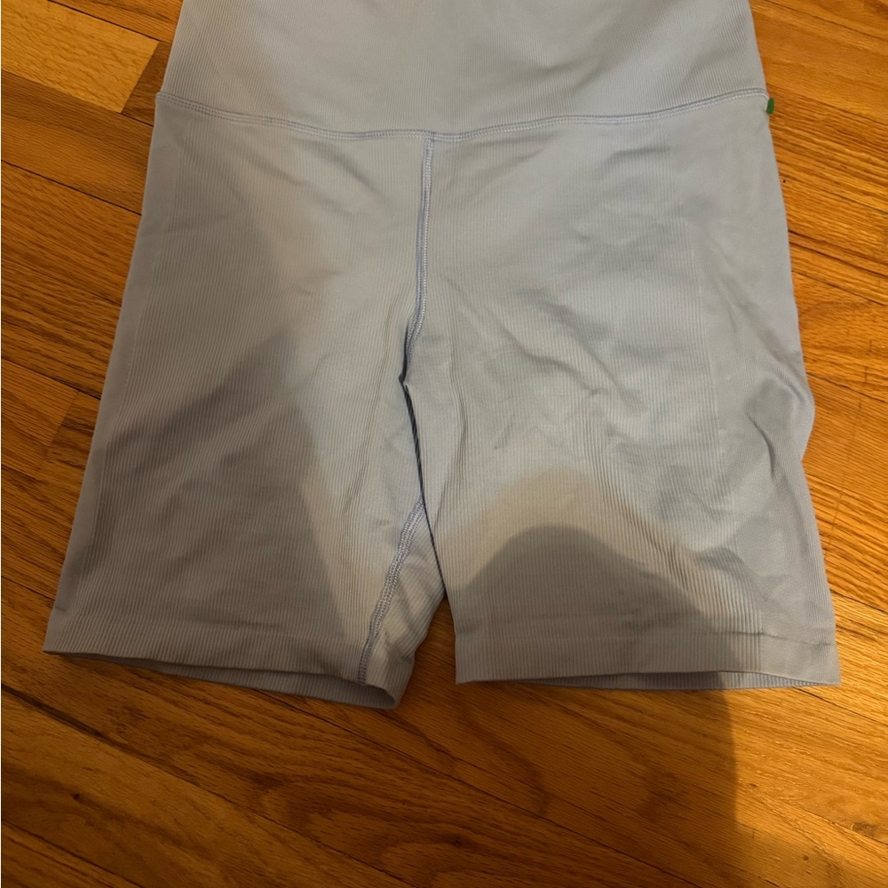 Athleta Ribbed High‎ Rise Biker Shorts Light Blue Size L Athletic Yoga